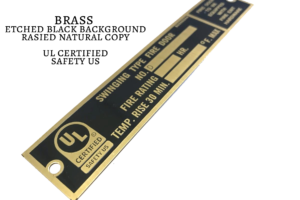 black backgrounf brass ul nameplate