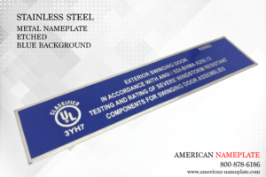 blue classified stainless steel nameplate